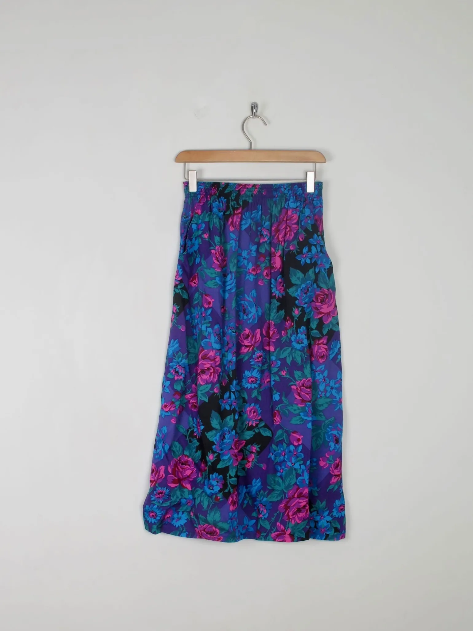 Vintage Floral Blue/Purple Skirt Elasticated S