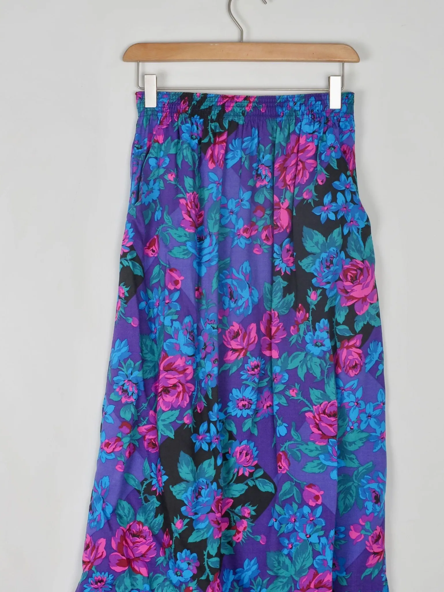 Vintage Floral Blue/Purple Skirt Elasticated S