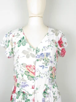Vintage Floral Button Down 1980s Dress 12/14