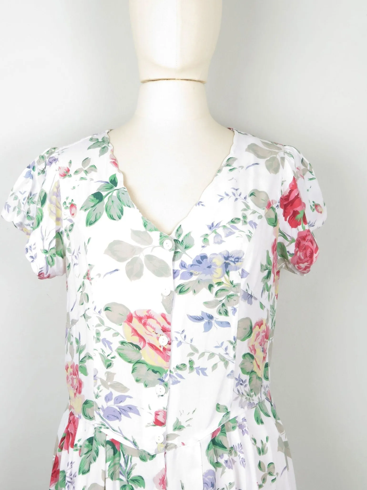 Vintage Floral Button Down 1980s Dress 12/14