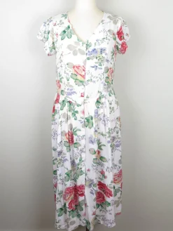 Vintage Floral Button Down 1980s Dress 12/14