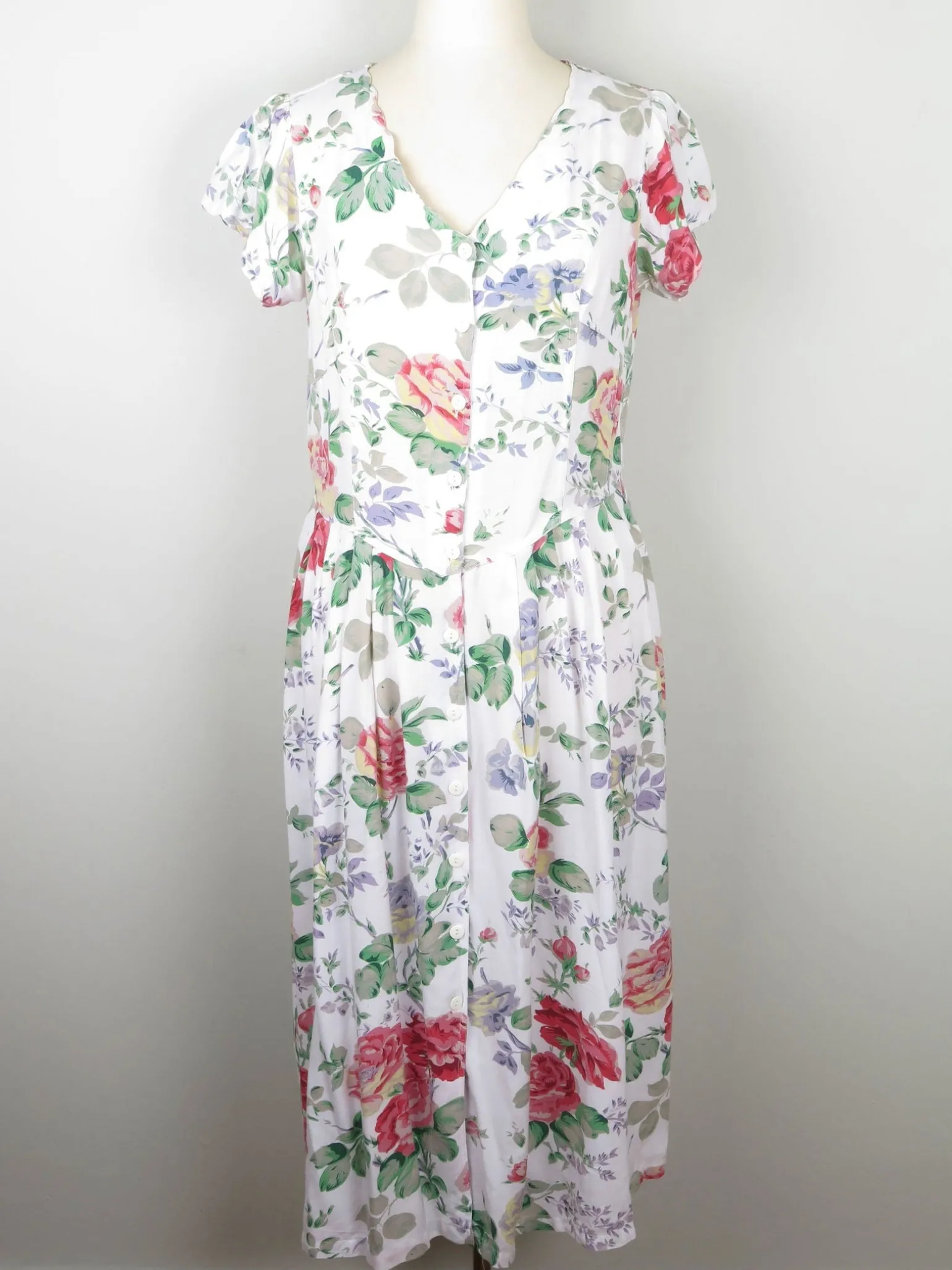 Vintage Floral Button Down 1980s Dress 12/14
