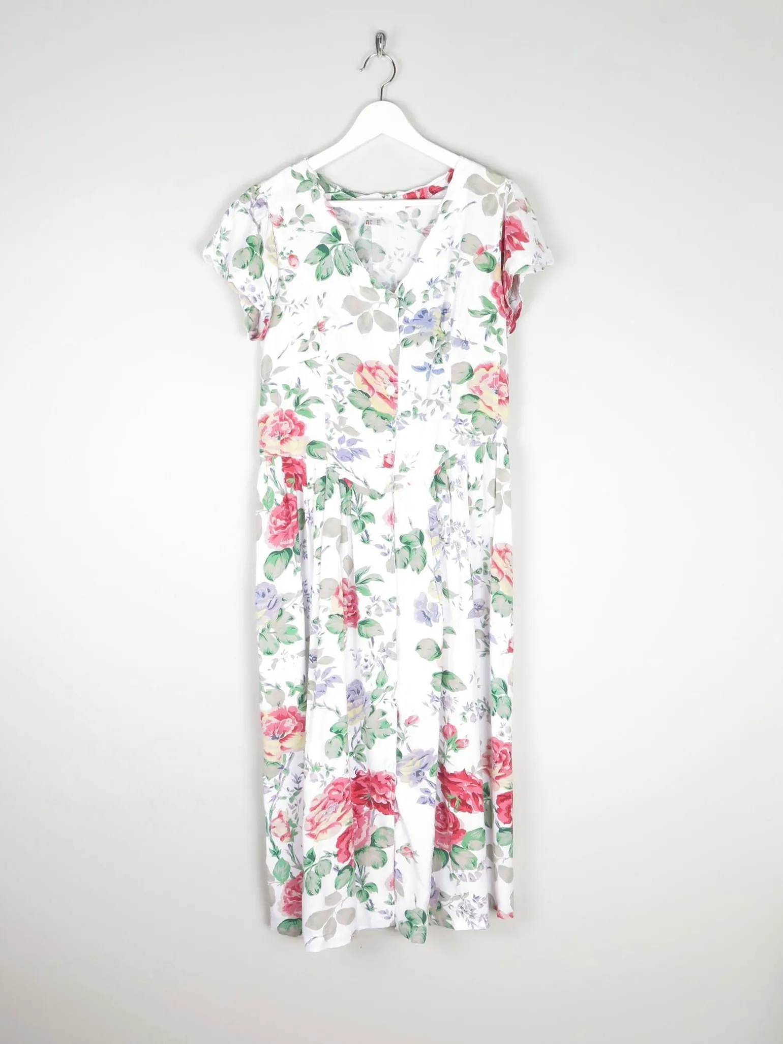 Vintage Floral Button Down 1980s Dress 12/14