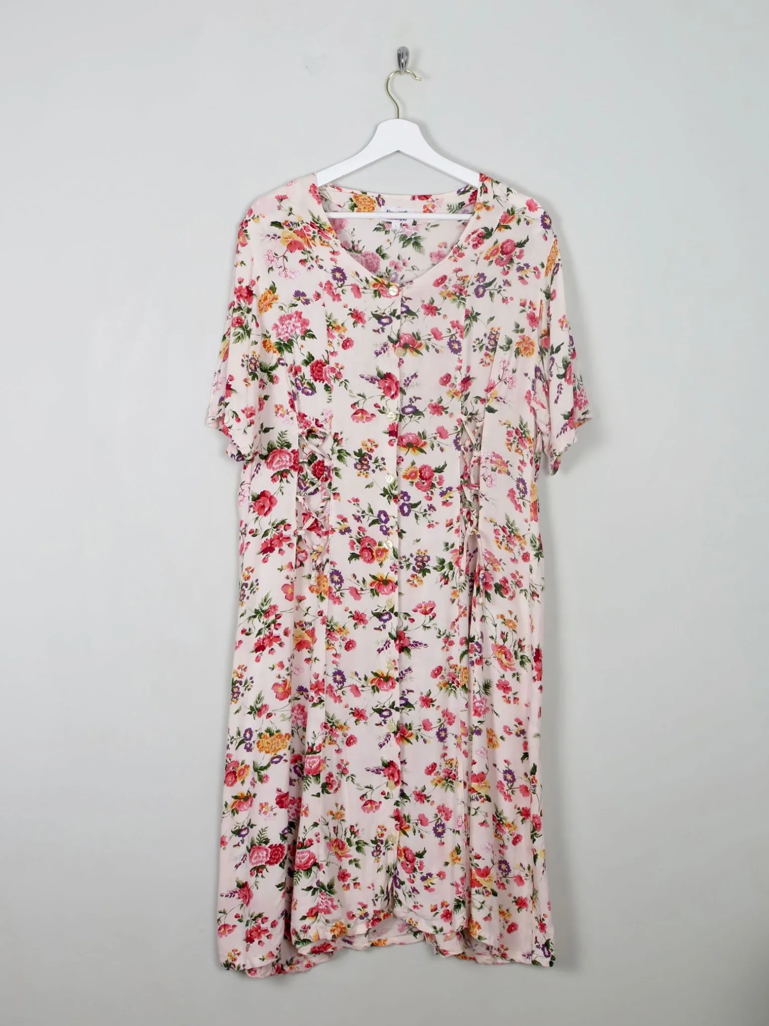 Vintage Floral Dress With Lace Up Detail L