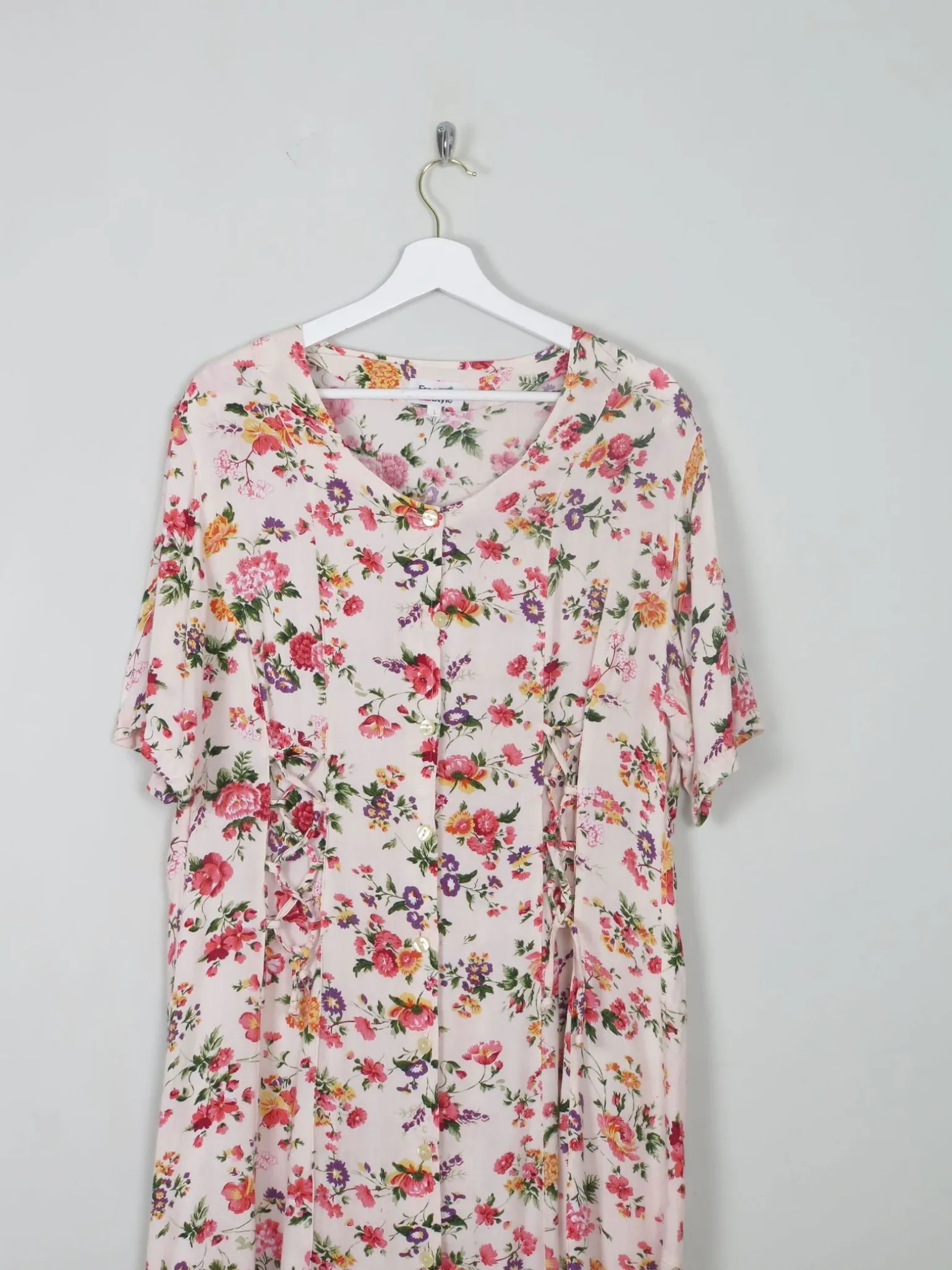 Vintage Floral Dress With Lace Up Detail L