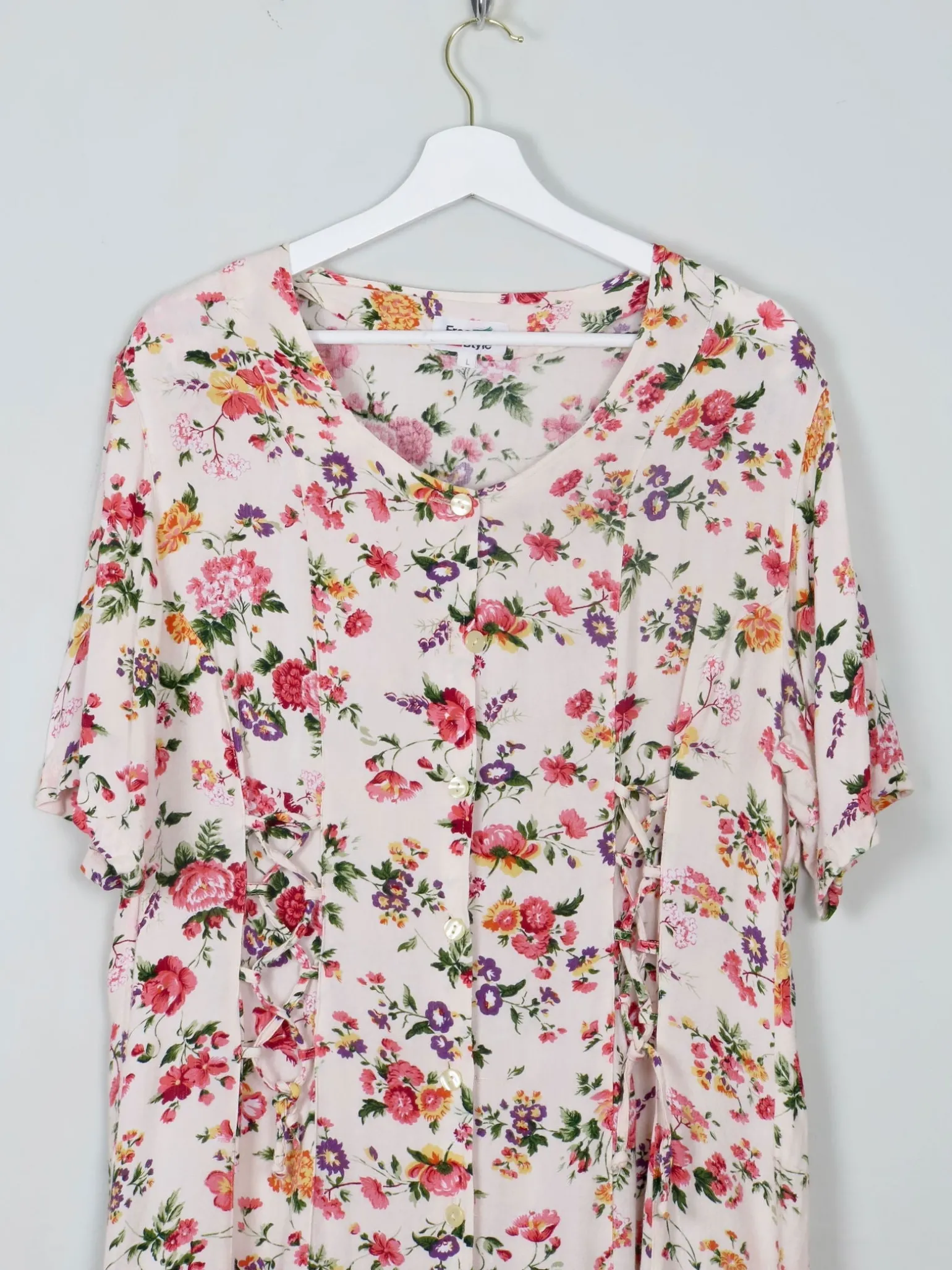 Vintage Floral Dress With Lace Up Detail L