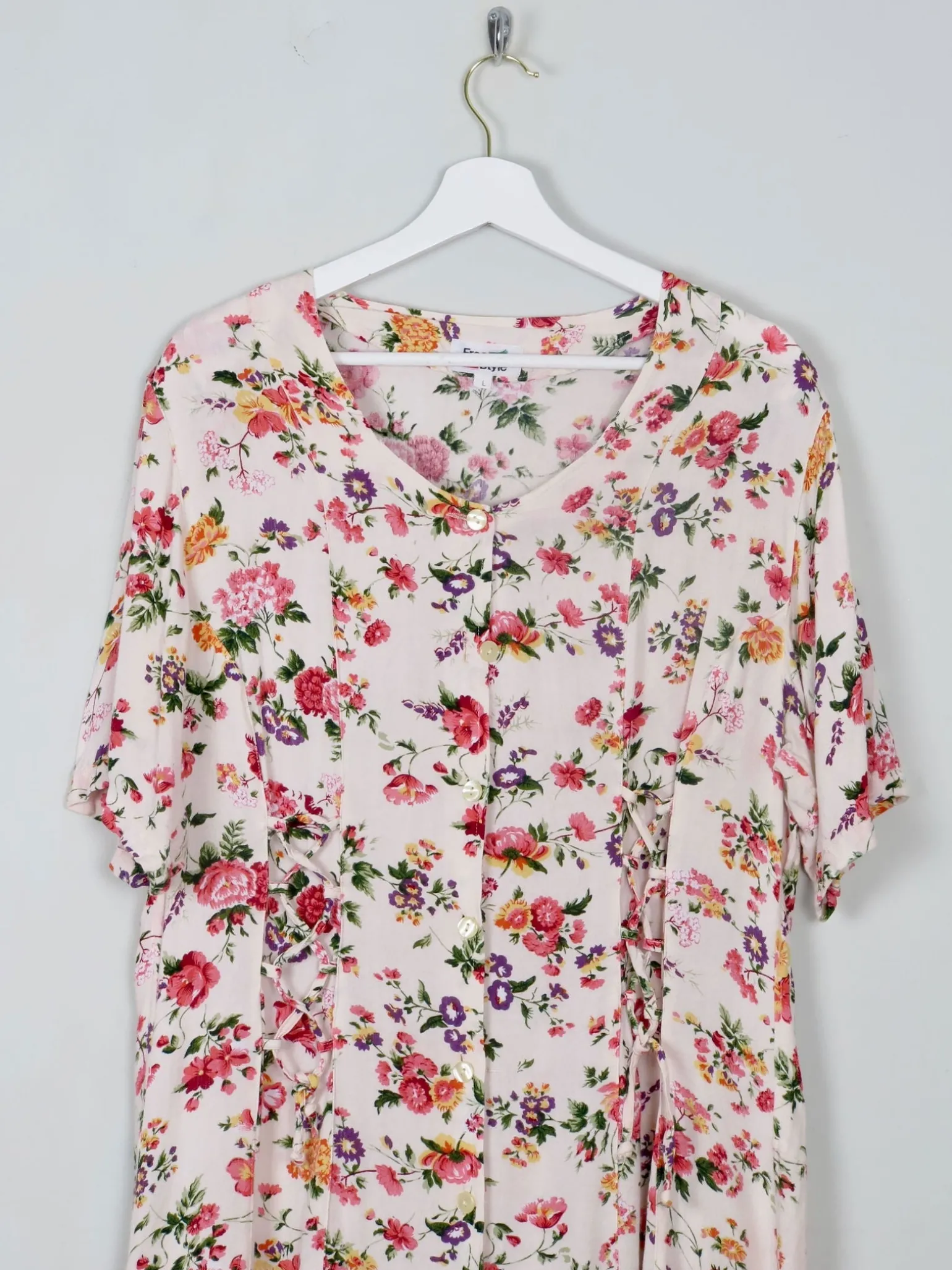 Vintage Floral Dress With Lace Up Detail L