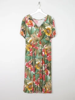 Vintage Floral Green Button Down Dress 12/14