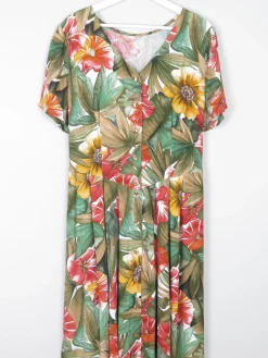 Vintage Floral Green Button Down Dress 12/14