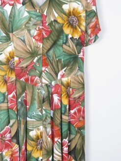 Vintage Floral Green Button Down Dress 12/14