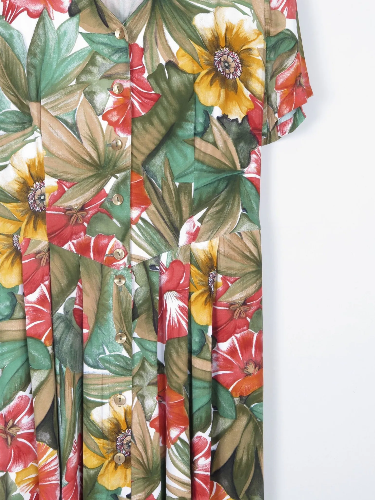 Vintage Floral Green Button Down Dress 12/14