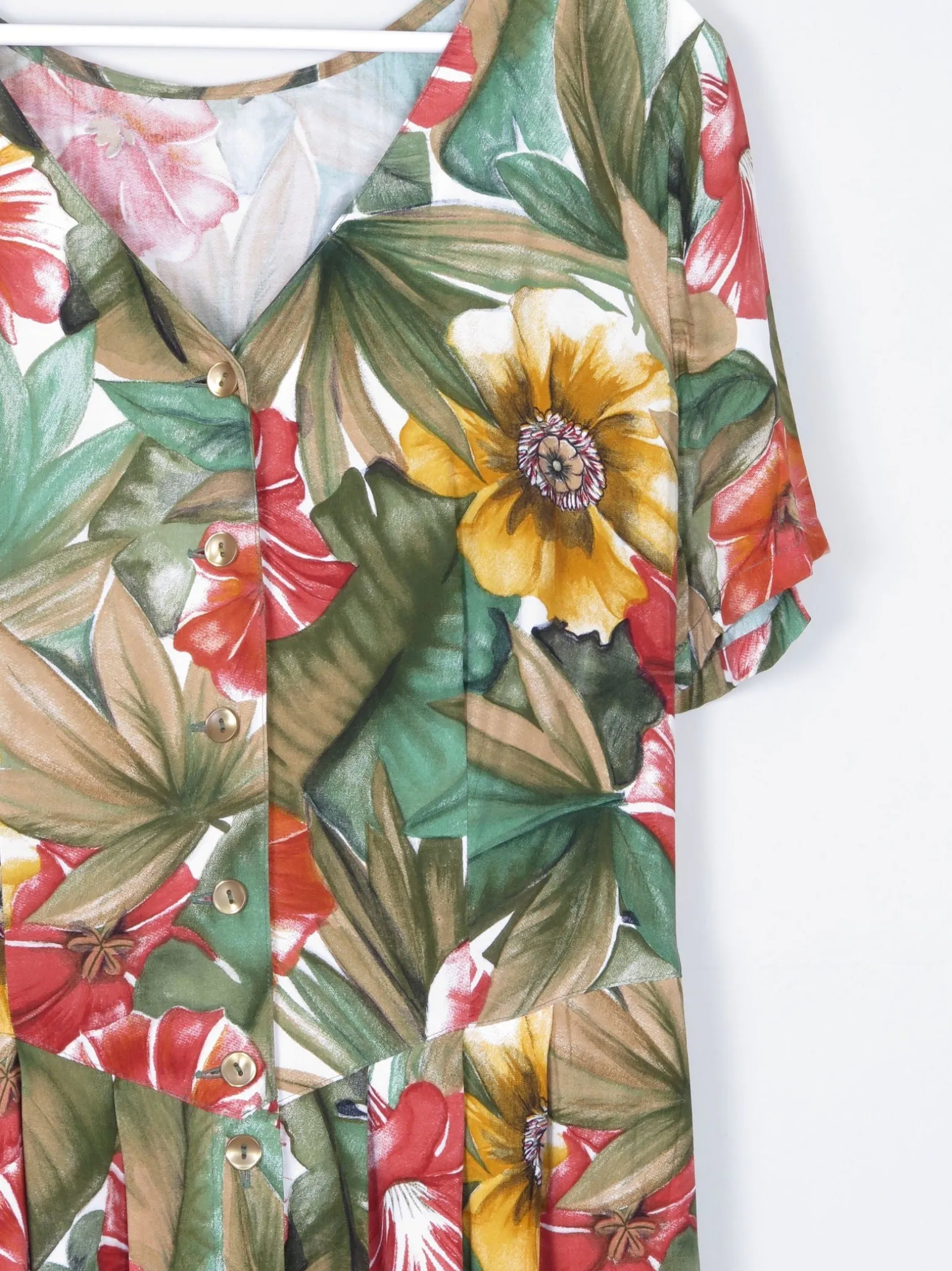 Vintage Floral Green Button Down Dress 12/14
