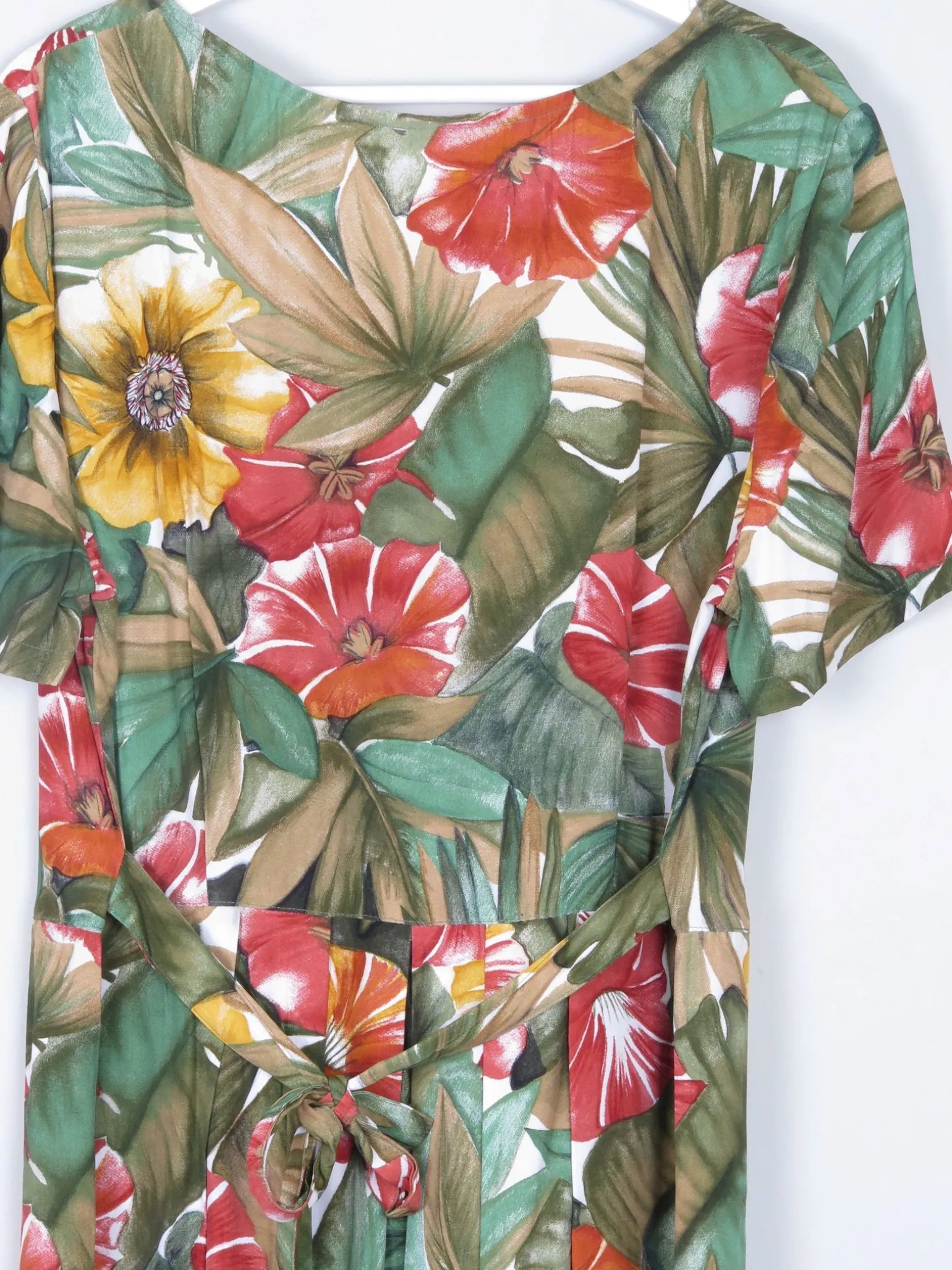 Vintage Floral Green Button Down Dress 12/14