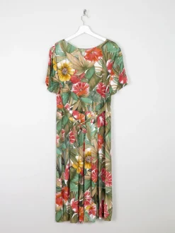 Vintage Floral Green Button Down Dress 12/14