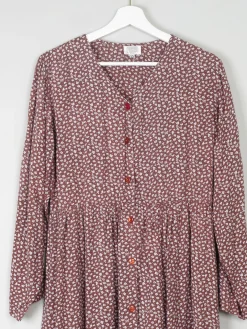 Vintage Floral Prairie Dress Brown & White Button Down S/M