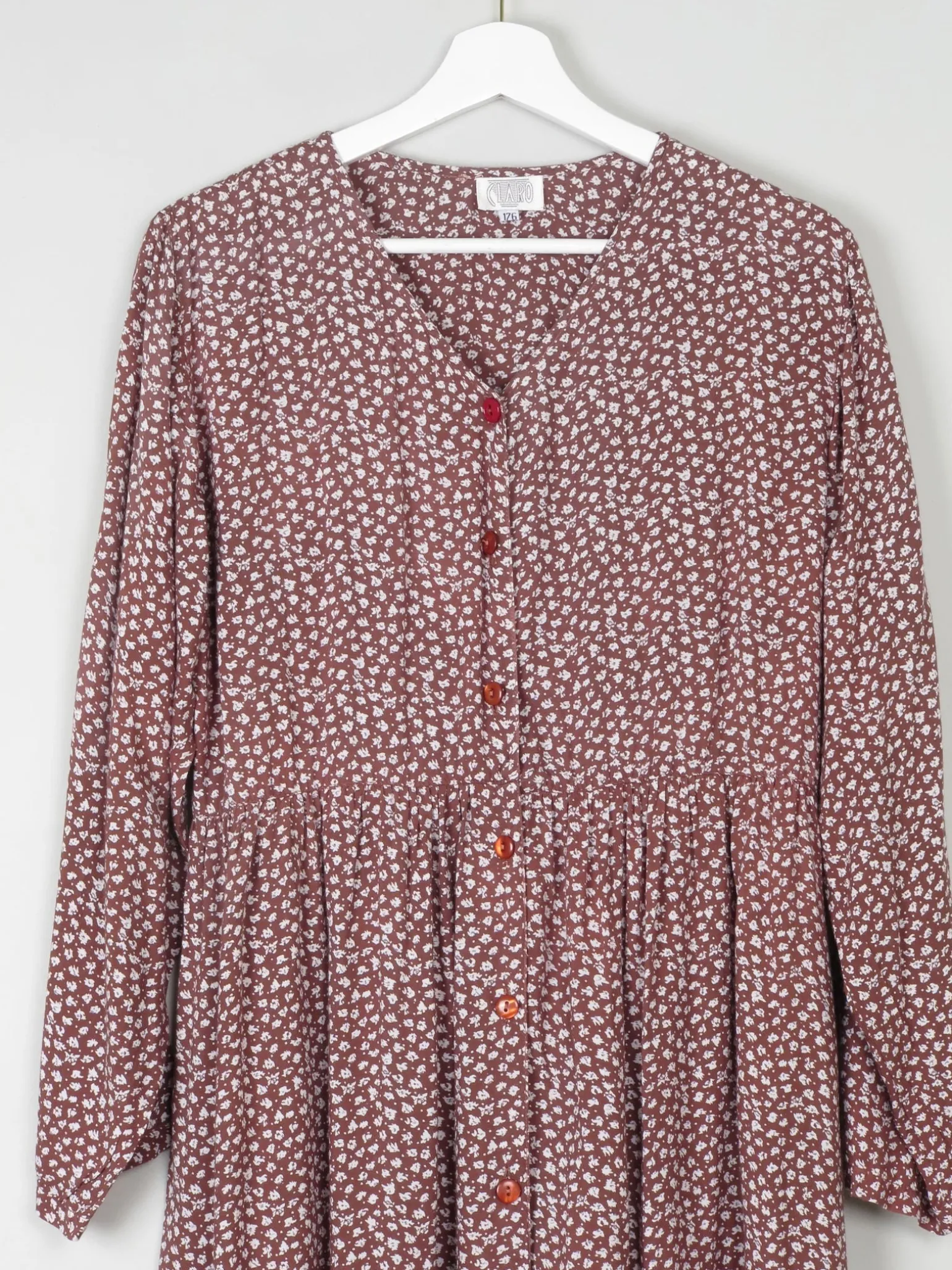 Vintage Floral Prairie Dress Brown & White Button Down S/M