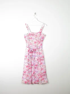 Vintage Floral Printed Pink Summer Dress 10