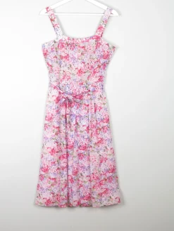 Vintage Floral Printed Pink Summer Dress 10