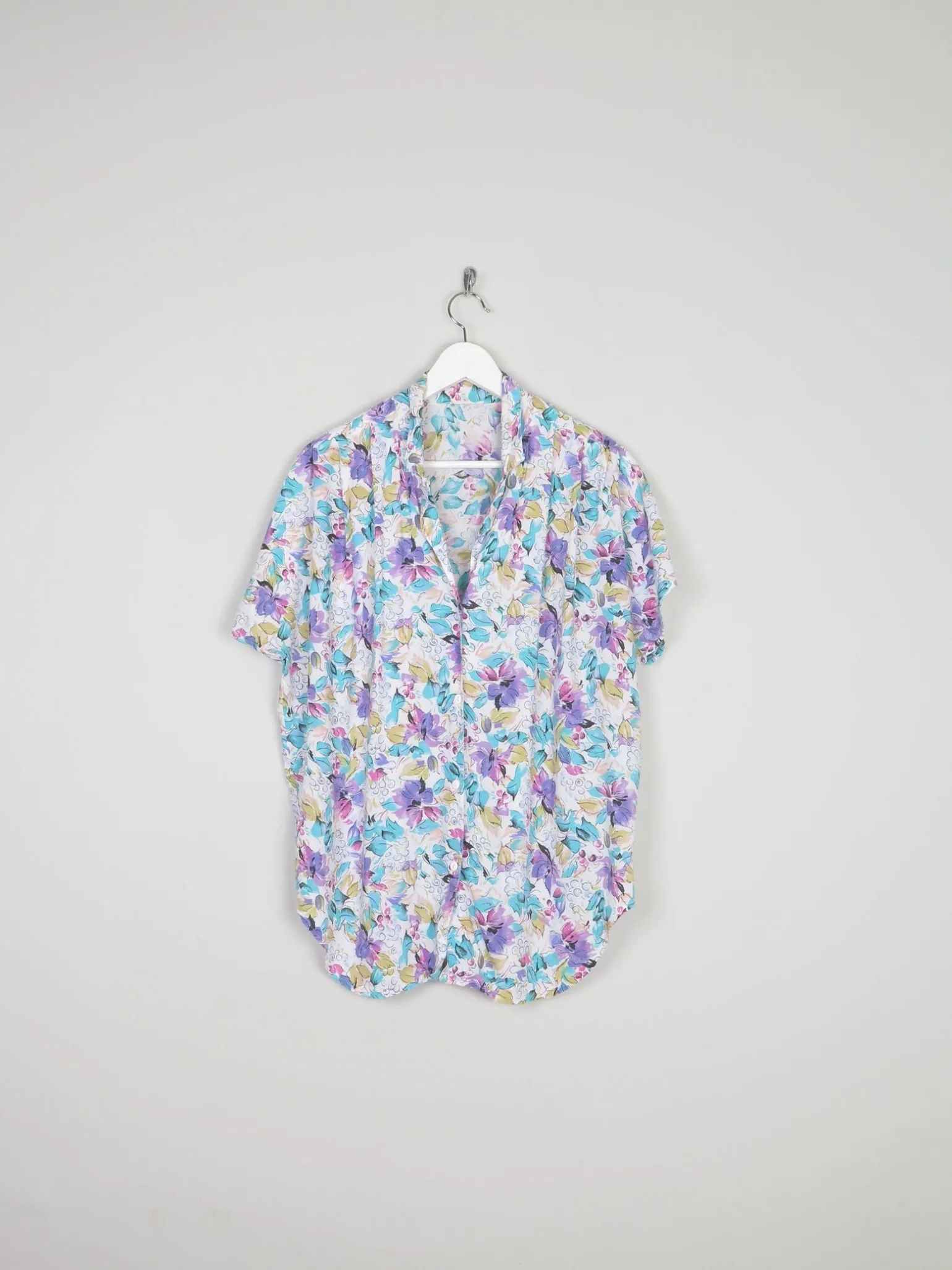 Vintage Floral Printed Short Sleeved Blouse M/L