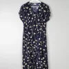 Vintage Floral 1990s Summer Navy Dress S