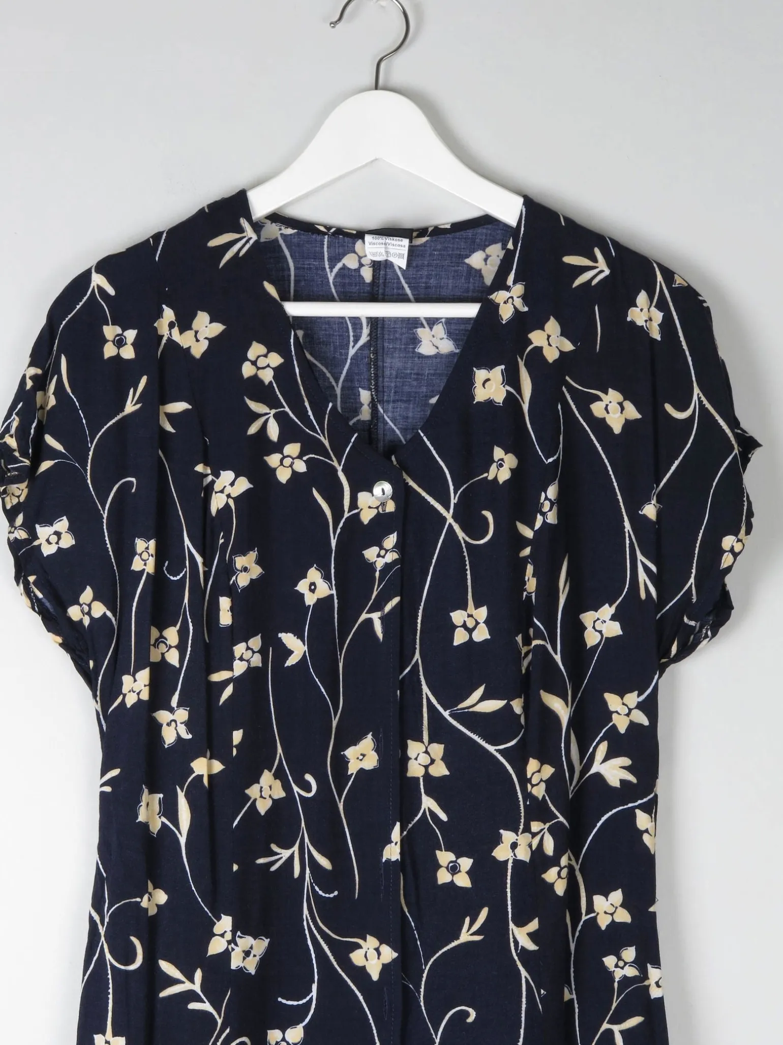 Vintage Floral 1990s Summer Navy Dress S