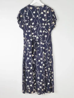 Vintage Floral 1990s Summer Navy Dress S