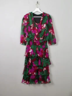 Vintage Floral 80s Tiered Dress L