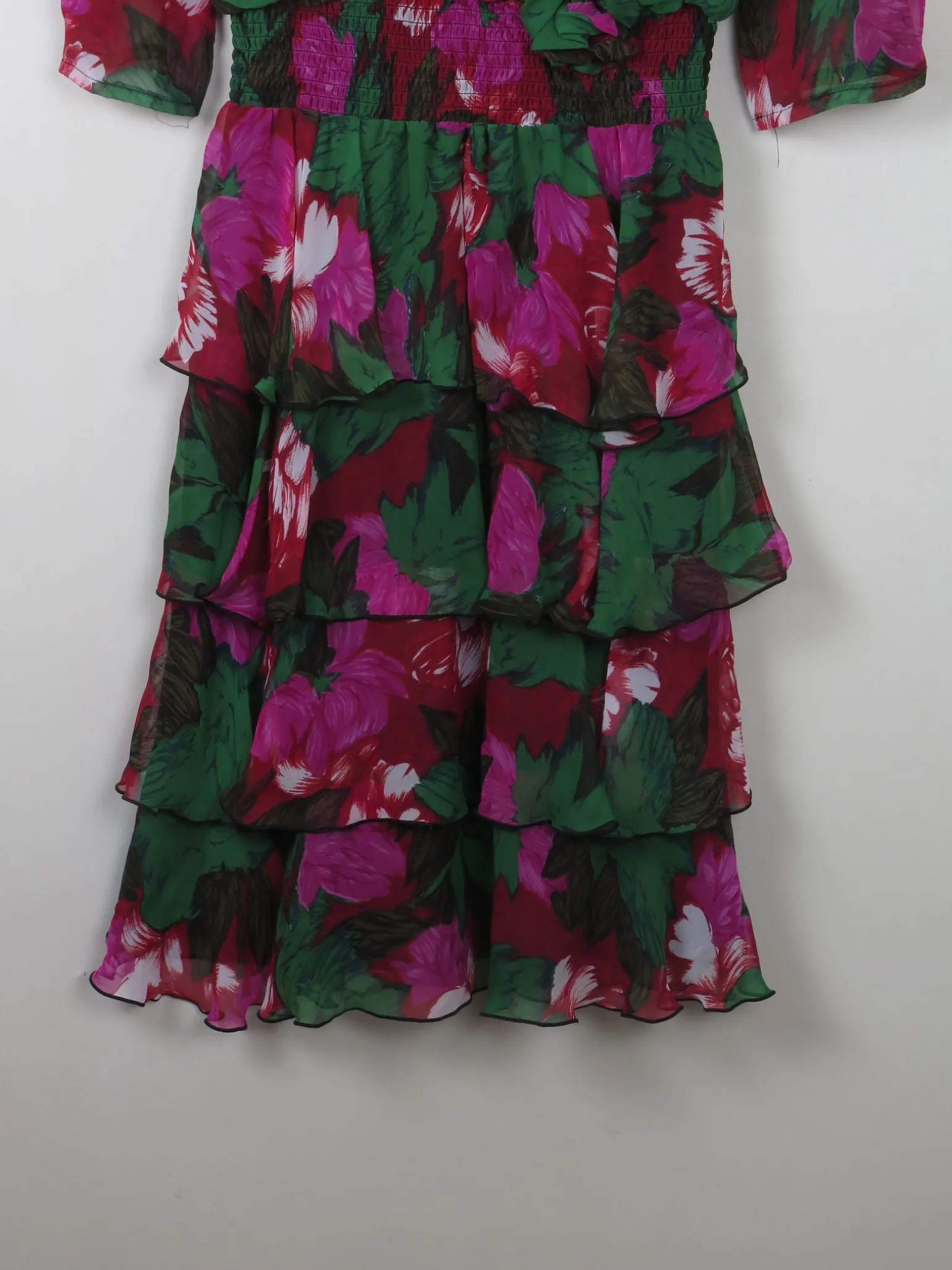 Vintage Floral 80s Tiered Dress L
