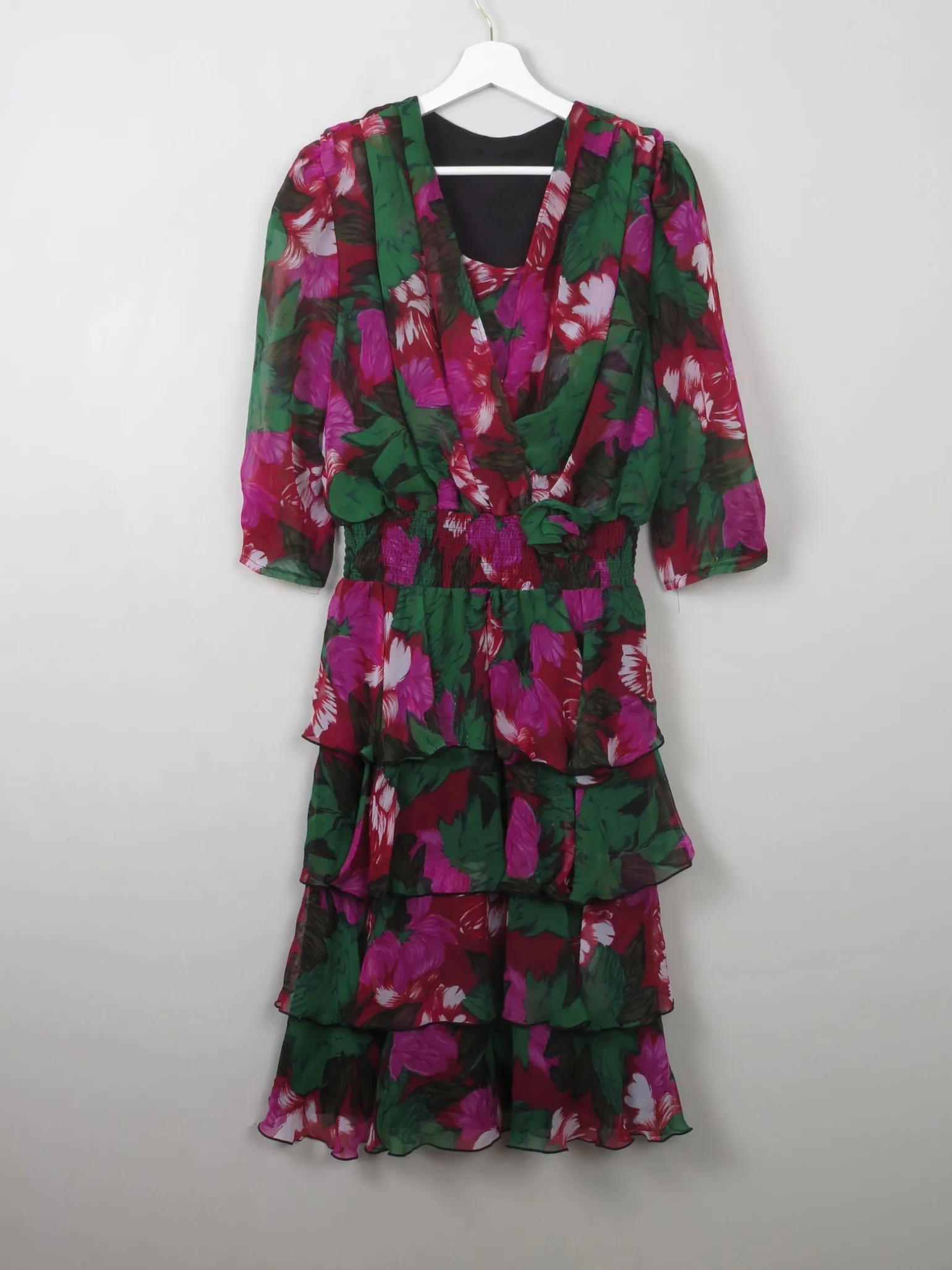Vintage Floral 80s Tiered Dress L