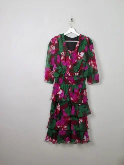 Vintage Floral 80s Tiered Dress L
