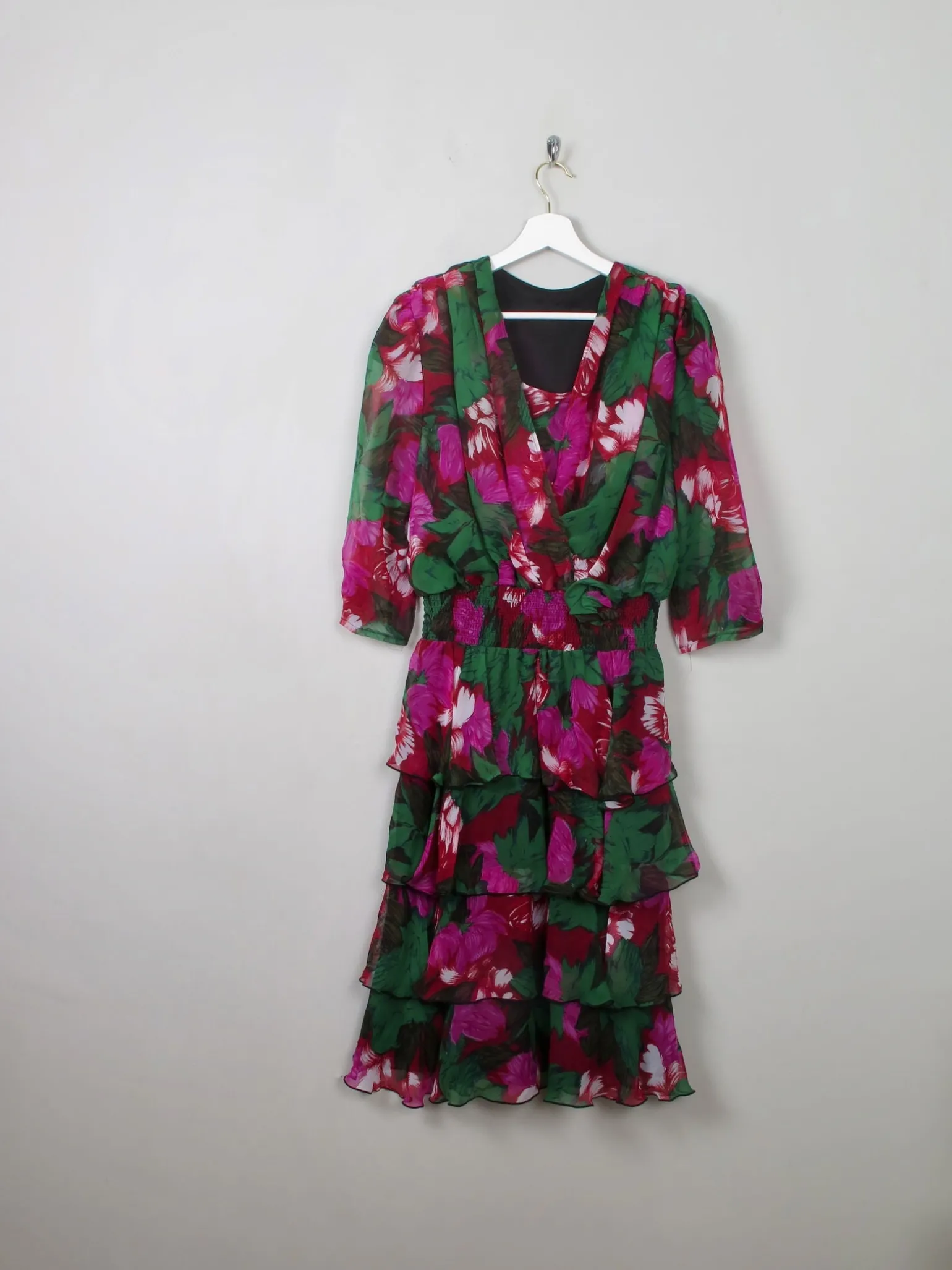 Vintage Floral 80s Tiered Dress L