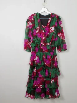 Vintage Floral 80s Tiered Dress L