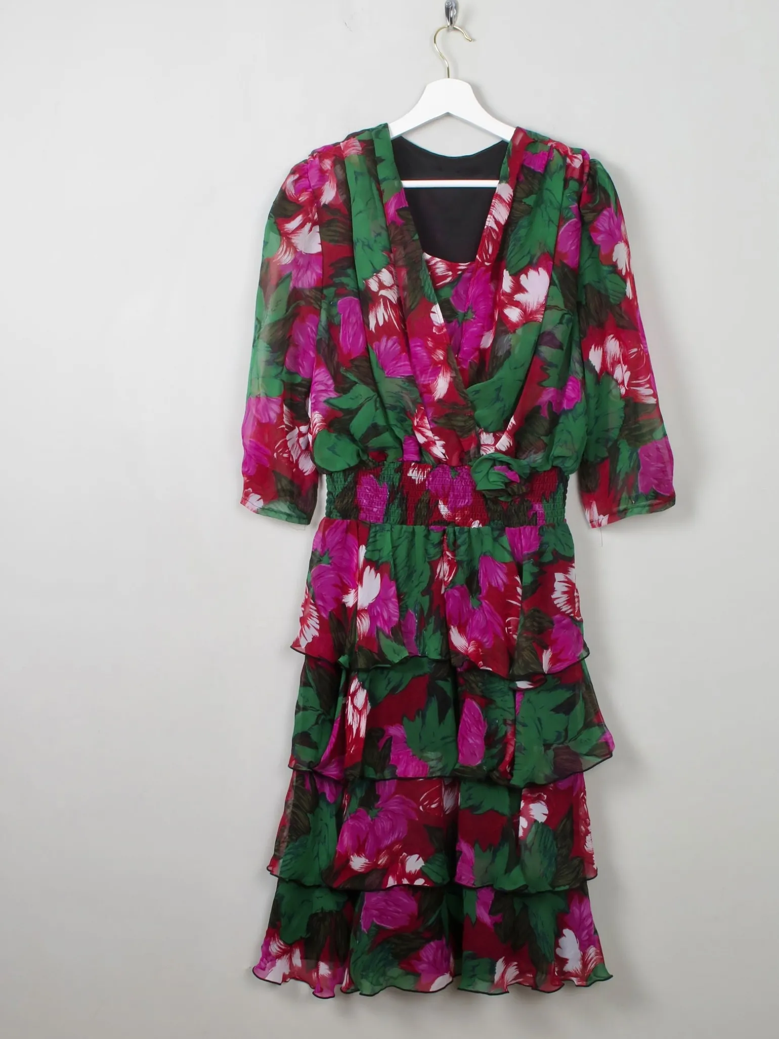 Vintage Floral 80s Tiered Dress L