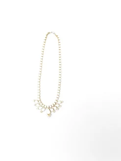 Vintage Gold & White Milk Glass & Diamanté 1960s Necklace