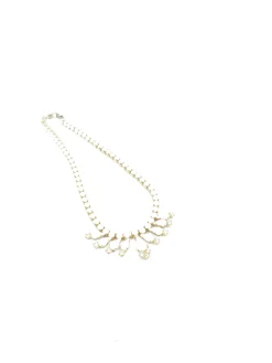 Vintage Gold & White Milk Glass & Diamanté 1960s Necklace