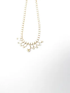 Vintage Gold & White Milk Glass & Diamanté 1960s Necklace