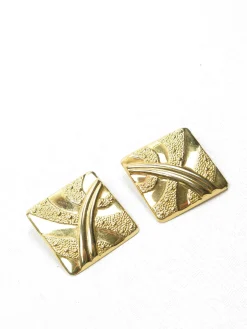 Vintage Gold Coloured Square 1980s Clip On Earrings