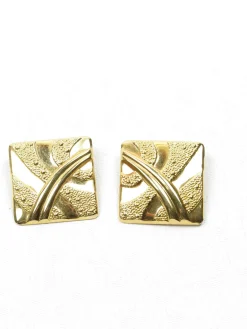 Vintage Gold Coloured Square 1980s Clip On Earrings