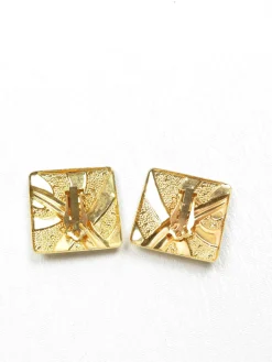 Vintage Gold Coloured Square 1980s Clip On Earrings