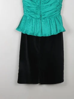Vintage Green & Black Dress One Shoulder XS