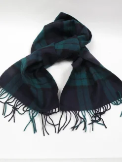 Vintage Green & Navy Wool Tartan Scarf