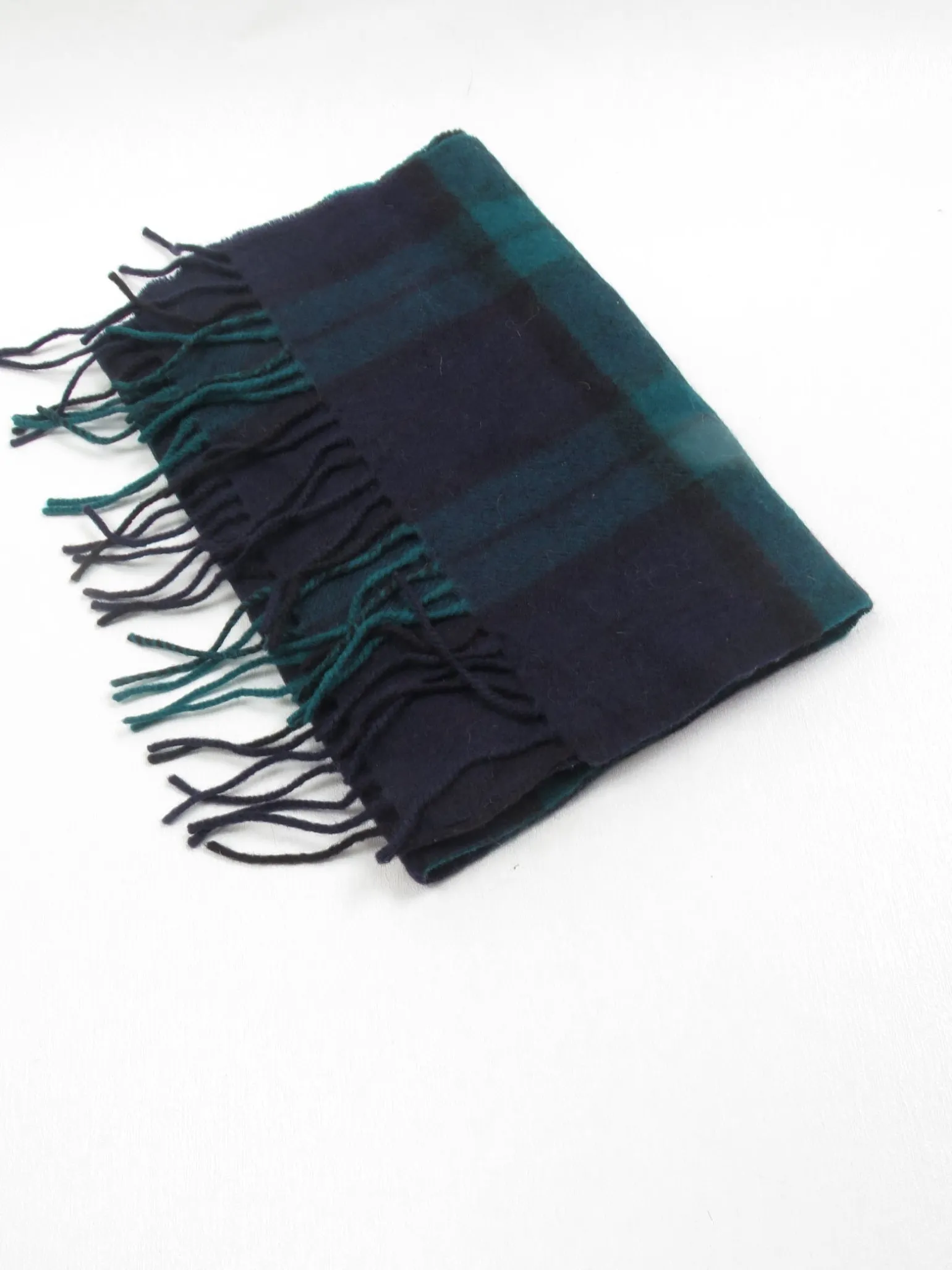 Vintage Green & Navy Wool Tartan Scarf