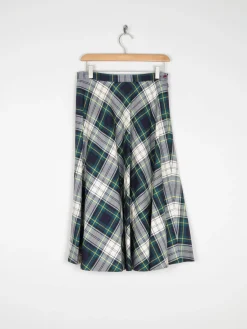 Vintage Green & White Tartan Check 1970s Vintage Skirt S