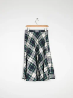 Vintage Green & White Tartan Check 1970s Vintage Skirt S