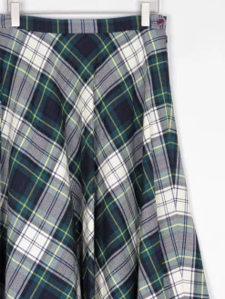Vintage Green & White Tartan Check 1970s Vintage Skirt S
