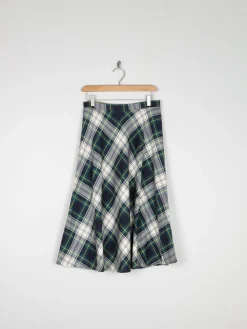 Vintage Green & White Tartan Check 1970s Vintage Skirt S