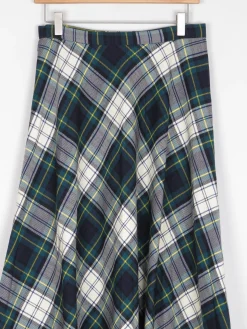 Vintage Green & White Tartan Check 1970s Vintage Skirt S