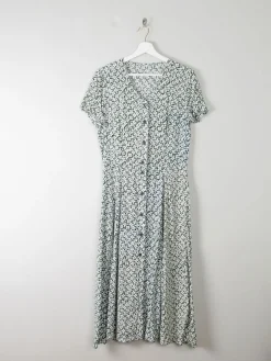 Vintage Green Floral Printed Dress S