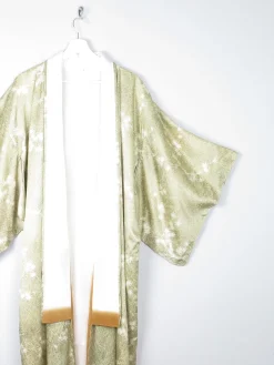 Vintage Green Leaf Print Kimono M