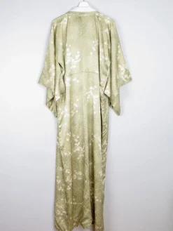 Vintage Green Leaf Print Kimono M